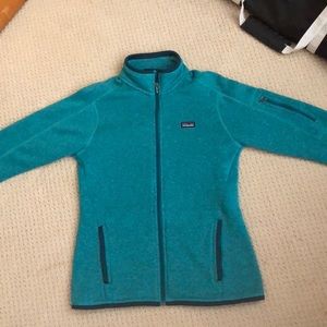Patagonia better sweater jacket green w/ blue trim